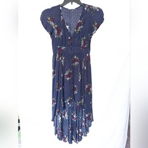 High low navy blue flutter sleeve boutique dress